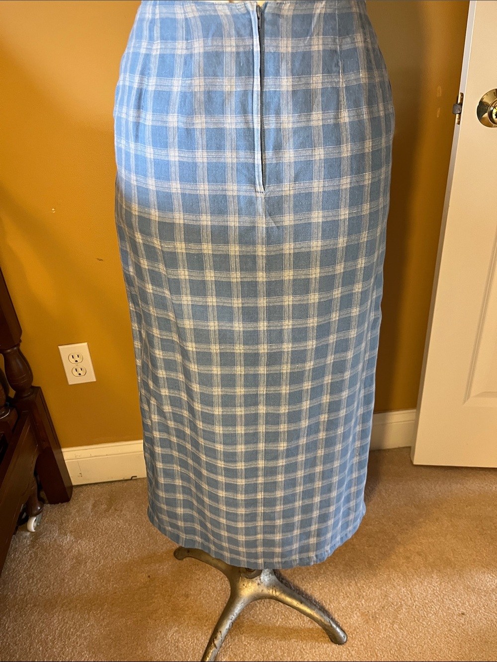 Talbots Light Blue Irish Linen Plaid Maxi Skirt faux Wrap - Picture 4 of 6